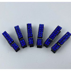 Set Of 6 Tiny Embellished Blue Rhinestone Clothespins Scrapbook & Pictures